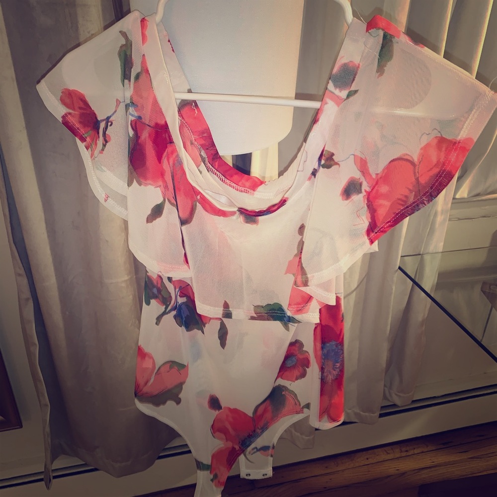 See through floral bodysuit